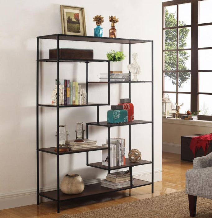 Asher 7-shelf Geometric Bookcase Walnut 48"