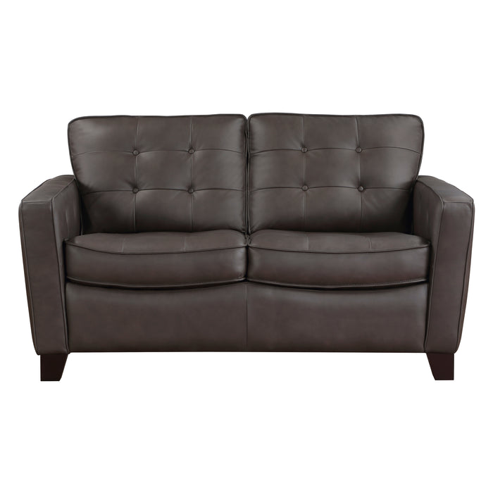 Renzo Top Grain Leather Loveseat BROWN