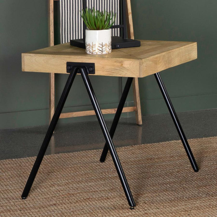 Avery Square End Table with Metal Legs Natural and Black SOLID WOOD