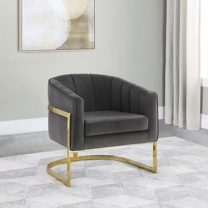 Joey Tufted Barrel Accent Chair Dark Grey and Gold