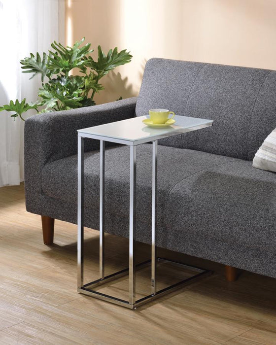 Stella Glass Top Accent Table Chrome and White