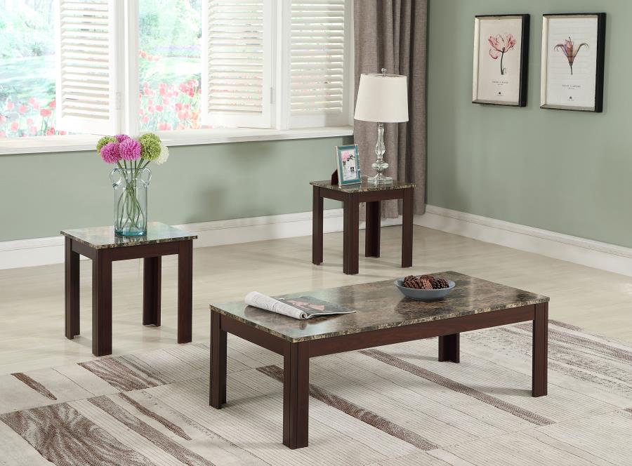 Rhodes 3-piece Faux Marble Top Occasional Set Brown