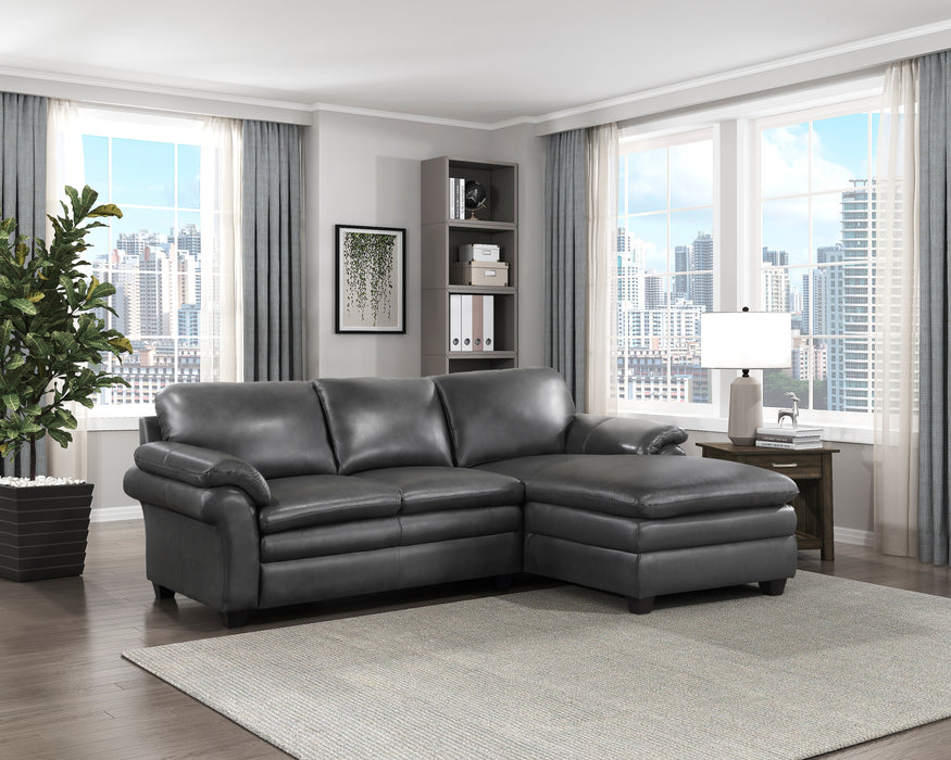 Exton Top Grain Leather 2-Piece Sectional with Right Chaise GREY ONLY