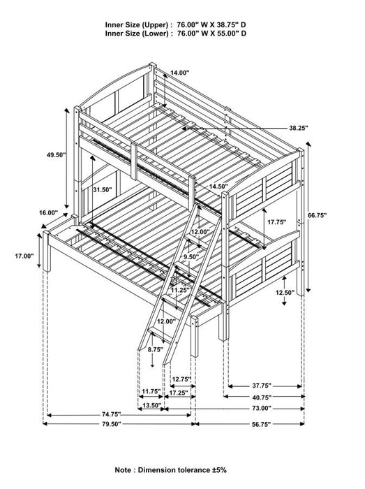 Flynn Twin Over Full Bunk Bed Weathered Brow