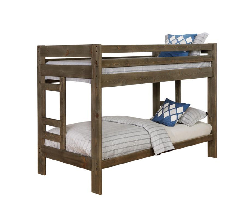 Wrangle Hill Twin over Twin Bunk Bed With Underbed Drawers & Stairs Gun Smoke