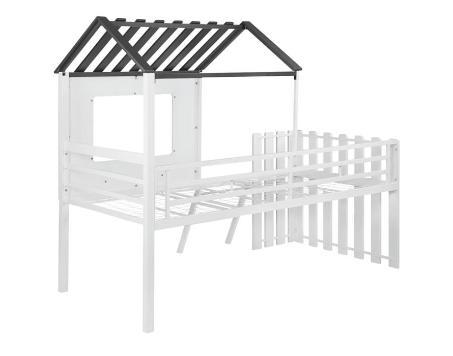 Belton House-designed Twin Loft Bed White and Gunmetal