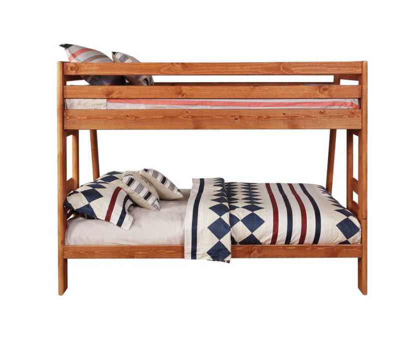 Wrangle Hill Twin Over Full Bunk Bed with Built-in Ladder Amber Wash SOLID WOOD