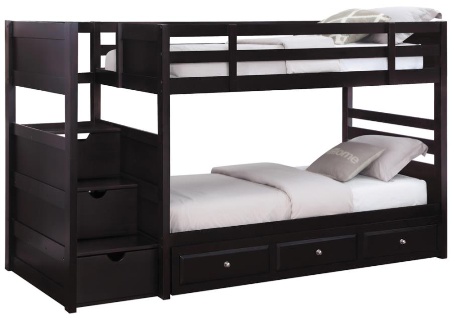 Elliott Twin Over Twin Stairway Bunk Bed Cappuccino