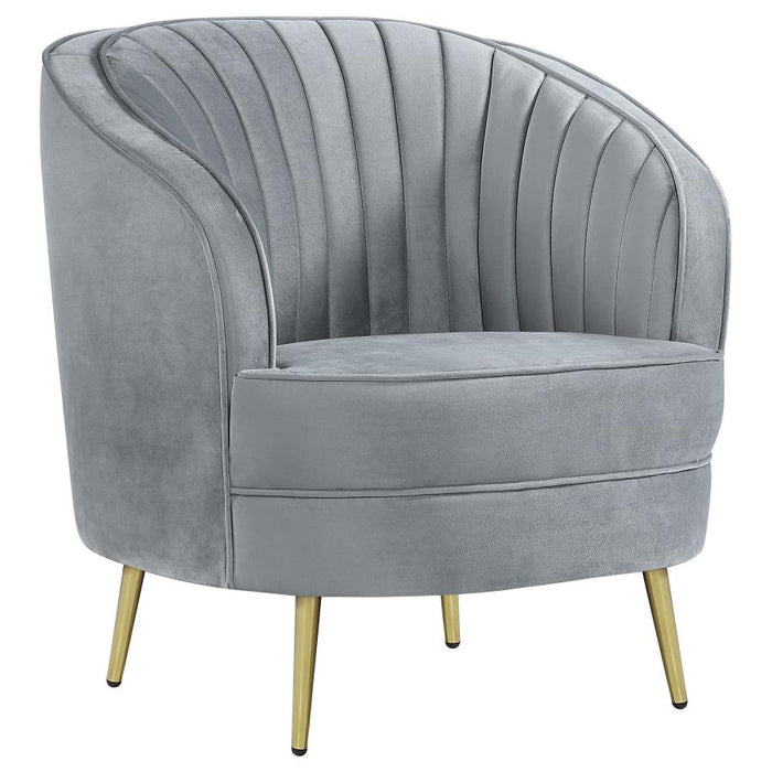 Sophia Upholstered Sofa with Camel Back Grey and Gold