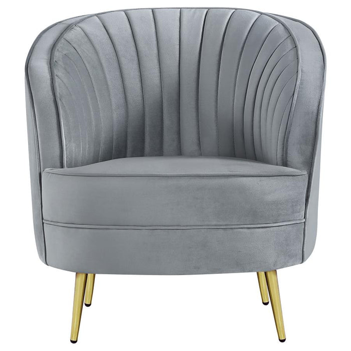 Sophia Upholstered Sofa with Camel Back Grey and Gold