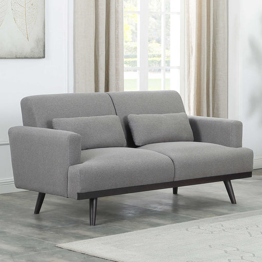 blake-upholstered-loveseat-with-track-arms-sharkskin-and-dark-brown