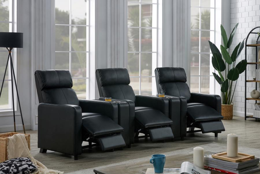 Toohey Home Theater Push Back Vinyl Recliner Black