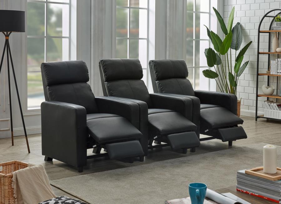 Toohey Home Theater Push Back Vinyl Recliner Black