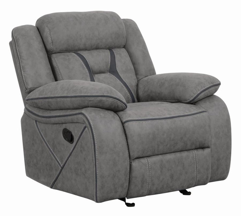 Higgins Overstuffed Upholstered Glider Recliner Grey