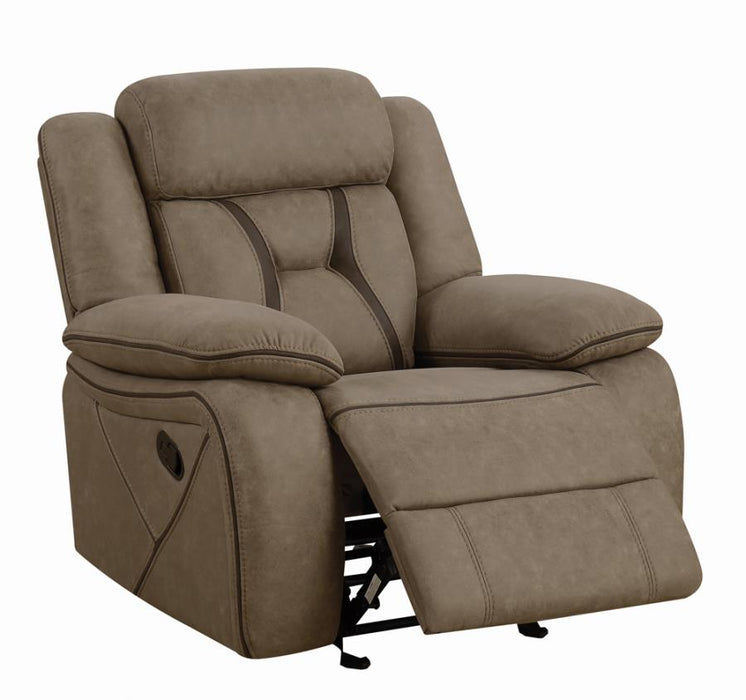 Higgins Overstuffed Upholstered Glider Recliner Tan