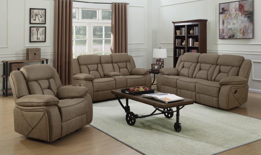 Higgins Overstuffed Upholstered Glider Recliner Tan