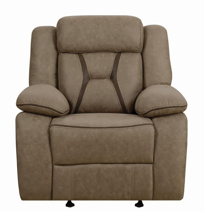 Higgins Overstuffed Upholstered Glider Recliner Tan