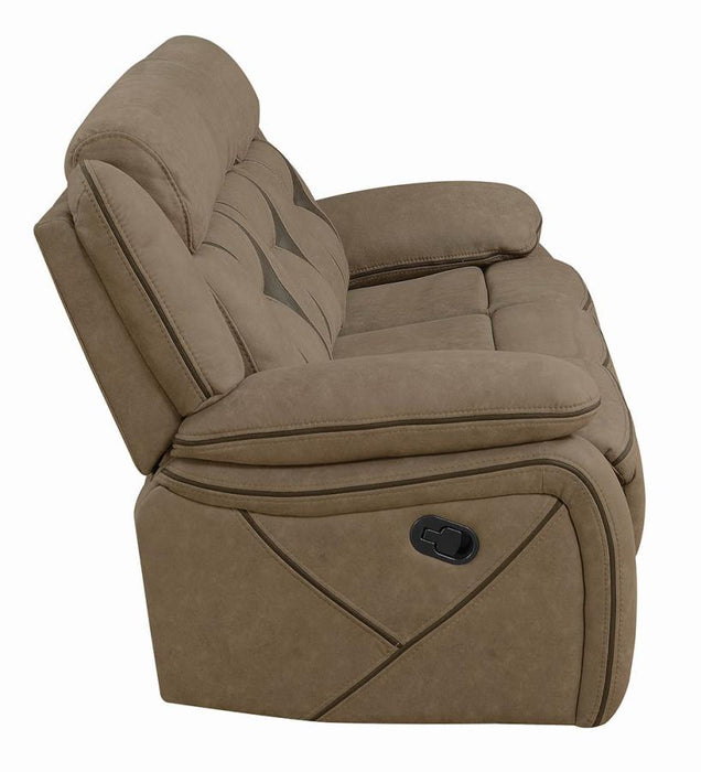 Higgins Overstuffed Upholstered Glider Recliner Tan