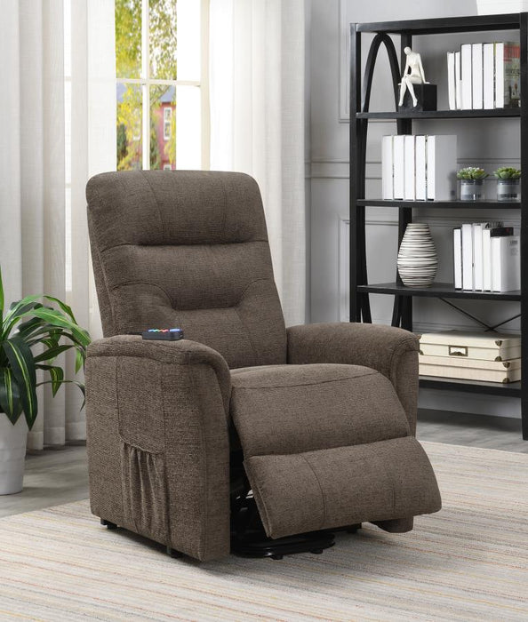 Henrietta Power Lift Recliner with Storage Pocket Brown