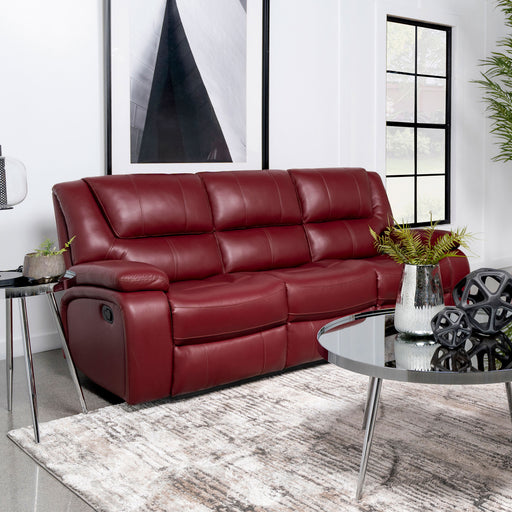 camila-upholstered-motion-reclining-sofa-red-faux-leather