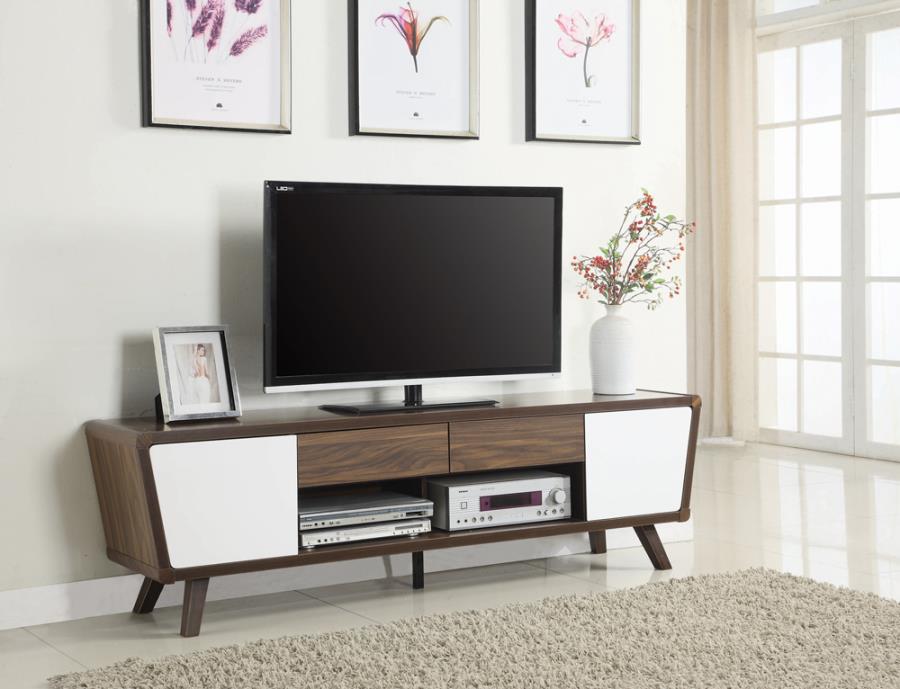 Alvin 2-drawer TV Console DARK WALNUT & GLOSSY WHITE ONLY