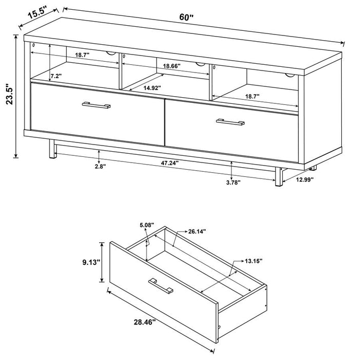 Casey 2-drawer Rectangular 60"TV Console WHITE