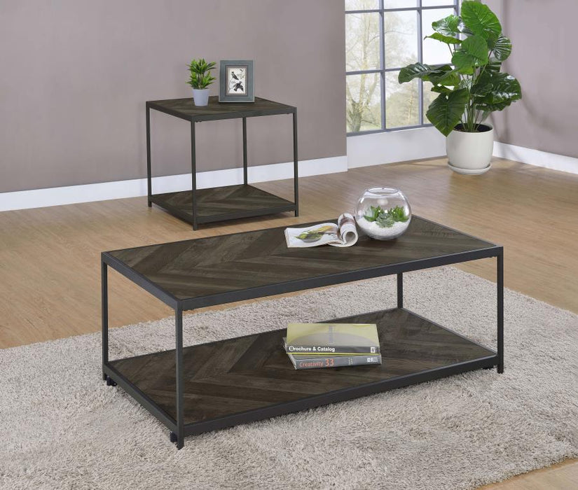 Beckley Chevron End Table Rustic Grey Herringbone