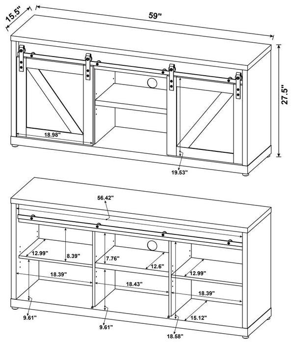 Brockton 59-inch 3-shelf Sliding Doors TV Console RUSTIC OAK