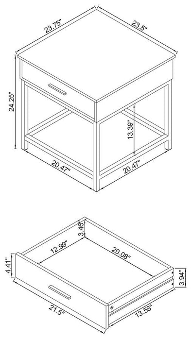 Byers Square 1-drawer End Table Brown Oak and Sandy Black