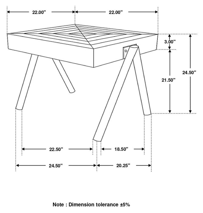 Avery Square End Table with Metal Legs Natural and Black SOLID WOOD