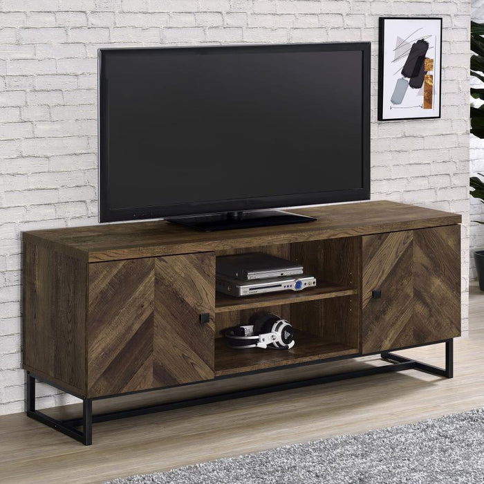 Myles 2-door 60" TV Console W/ Adj. Shelves RUSTIC OAK HERRINGBONE ONLY