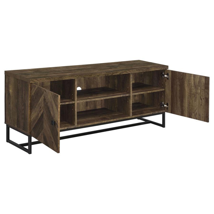 Myles 2-door 60" TV Console W/ Adj. Shelves RUSTIC OAK HERRINGBONE ONLY