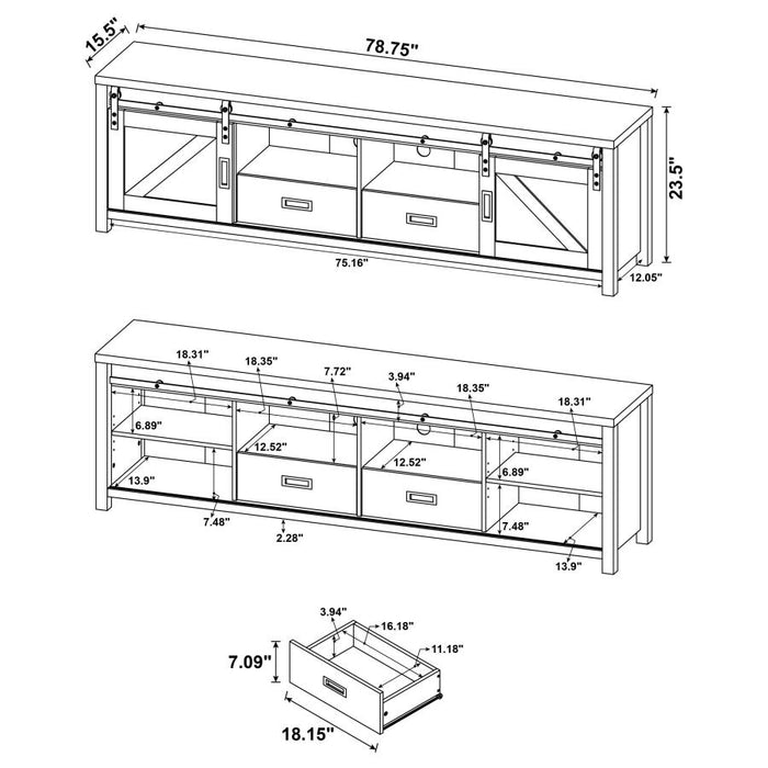 Madra Rectangular 79" TV Console W/ 2 Sliding Doors ANITQUE PINE