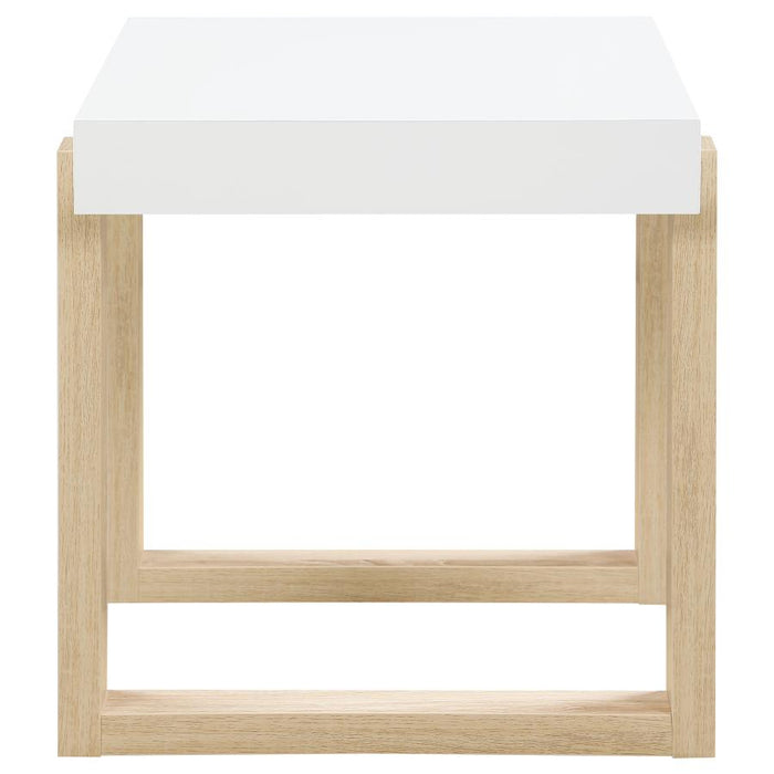 Pala Rectangular End Table with Sled Base White High Gloss and Natural