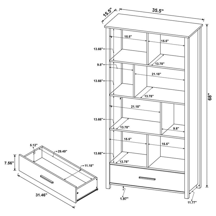 Dylan Rectangular 8-shelf Bookcase WHITE