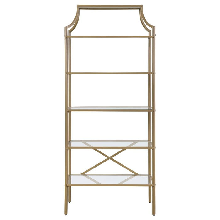 Serena 5-tier Tempered Glass Shelves Bookcase Matte Gold