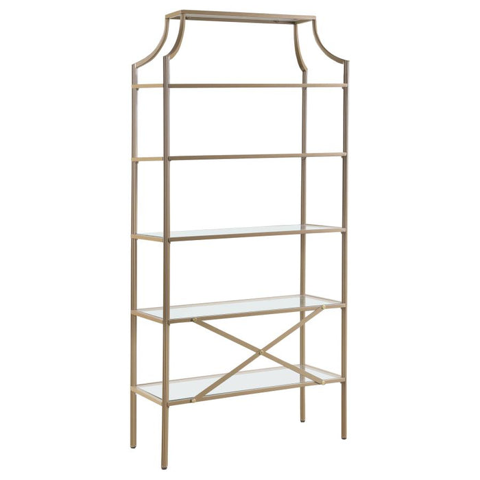 Serena 5-tier Tempered Glass Shelves Bookcase Matte Gold