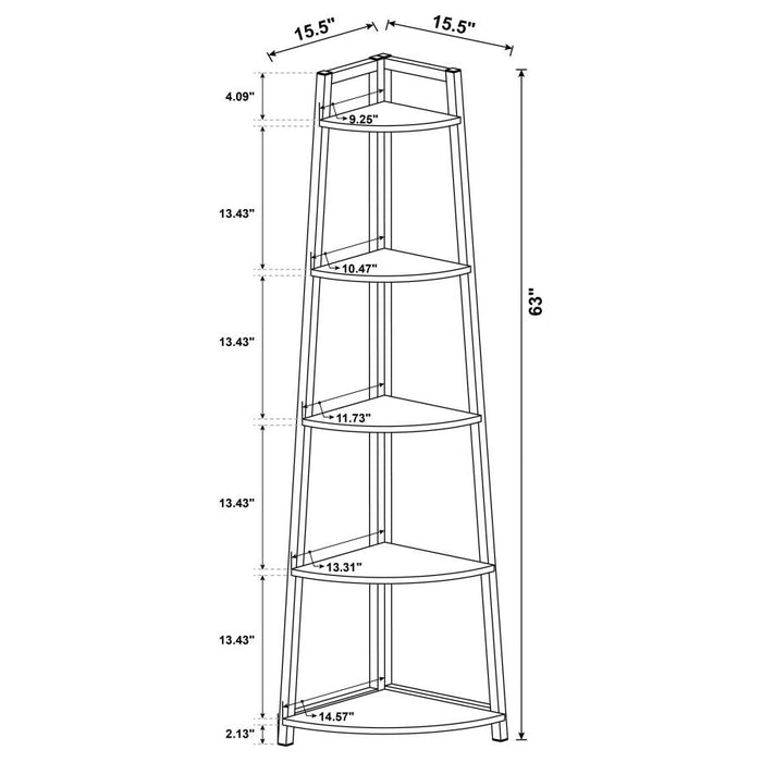 Jacksonville 5-tier Corner Bookcase Aged Walnut