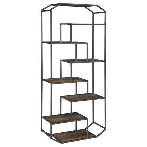 leland-6-shelf-bookcase-rustic-brown-and-dark-grey