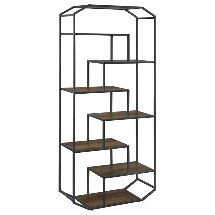 Leland 6-shelf Bookcase Rustic Brown and Dark Grey