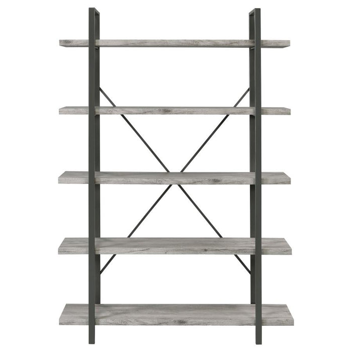 Cole 5-Shelf Bookcase Grey Driftwood and Gunmetal