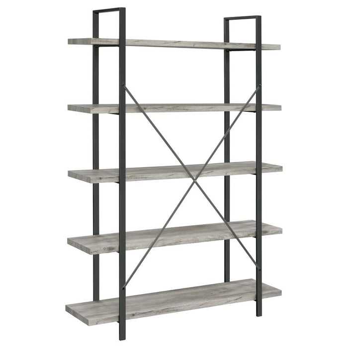 Cole 5-Shelf Bookcase Grey Driftwood and Gunmetal