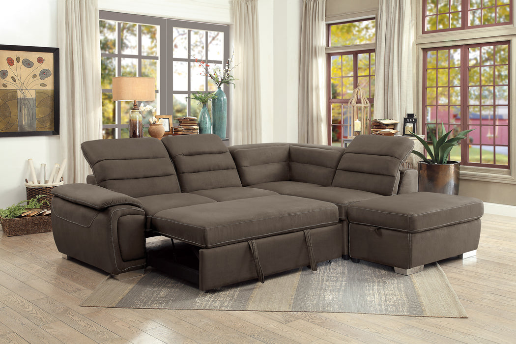 Platina Sectional W/Sleeper & Storage CHOCOLATE