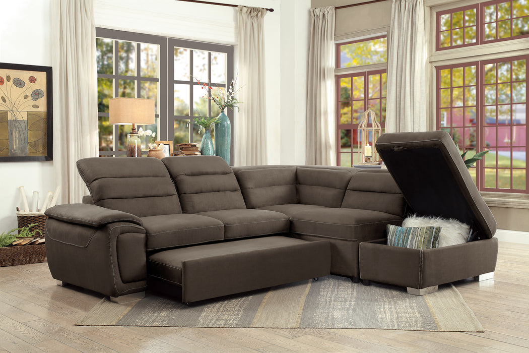 Platina Sectional W/Sleeper & Storage CHOCOLATE