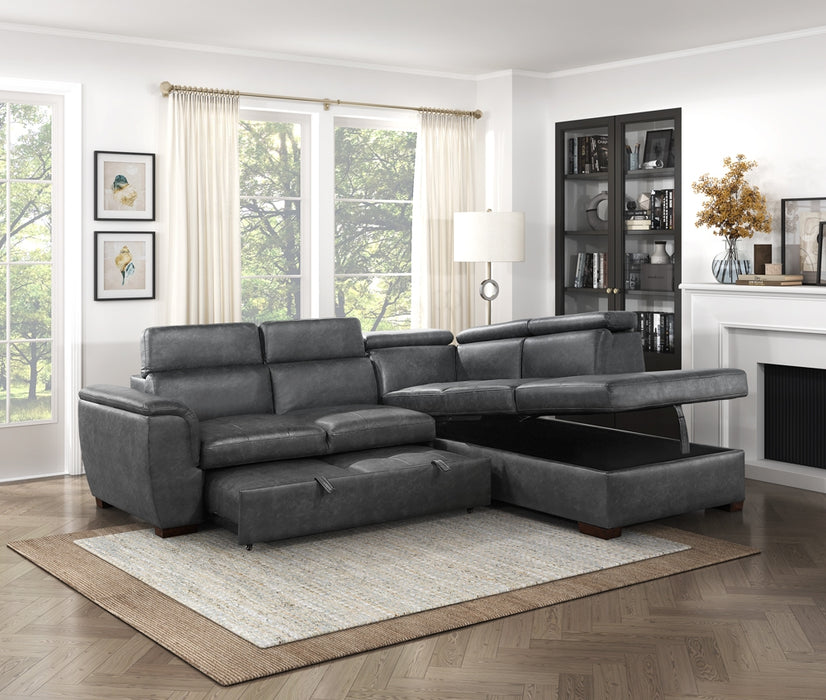 Barre 2-Pcs Sectional w/ Pull-out Bed & RAF ONLY w/ Hidden Storage, Adj. Headrests GREY ONLY