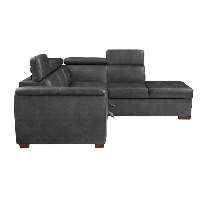 Barre 2-Pcs Sectional w/ Pull-out Bed & RAF ONLY w/ Hidden Storage, Adj. Headrests GREY ONLY