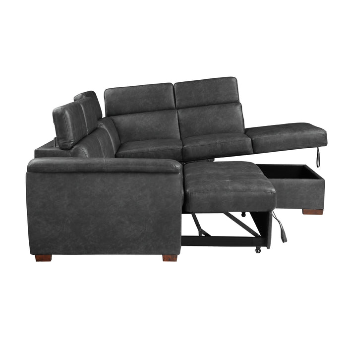 Barre 2-Pcs Sectional w/ Pull-out Bed & RAF ONLY w/ Hidden Storage, Adj. Headrests GREY ONLY