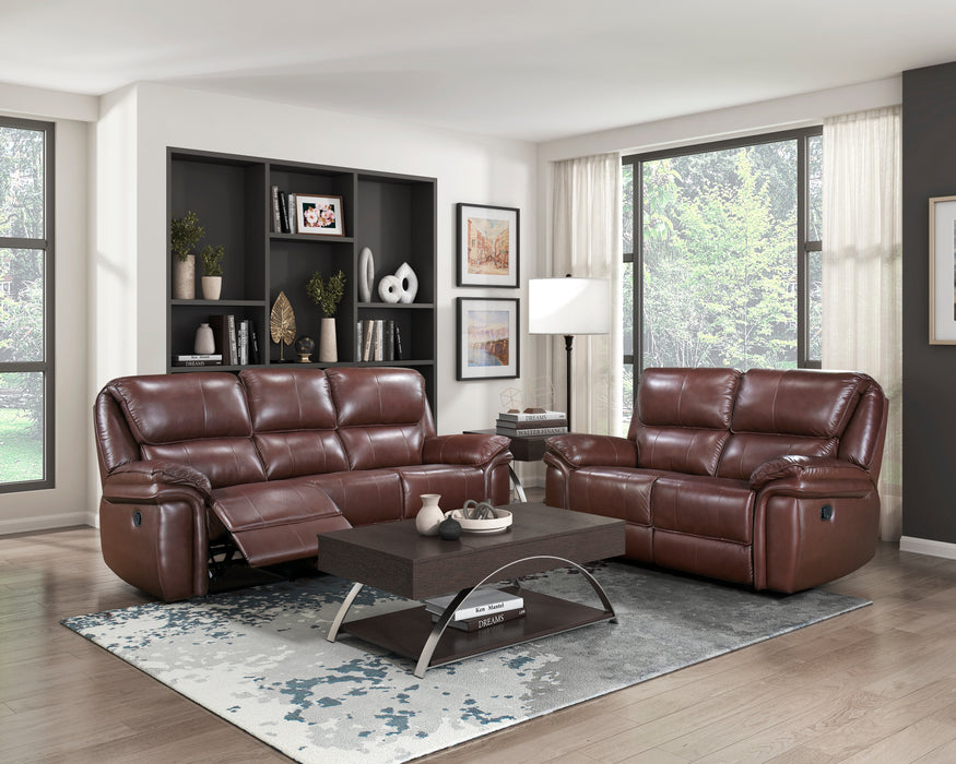 Lyman Top Grain Leather Recliner Loveseat BROWN