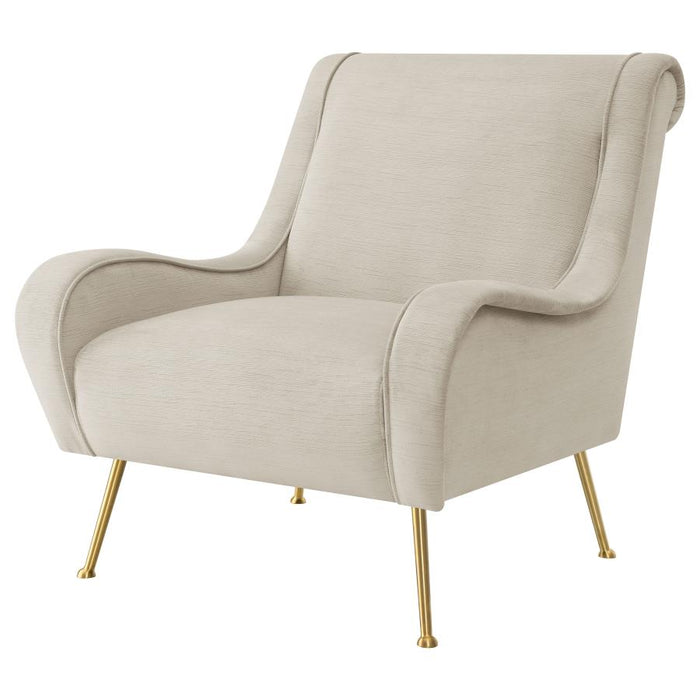 Ricci Upholstered Saddle Arms Accent Chair Stone and Gold