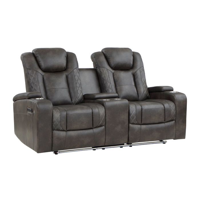 Tabor Power Recliner Loveseat BROWNISH GREY VINYL